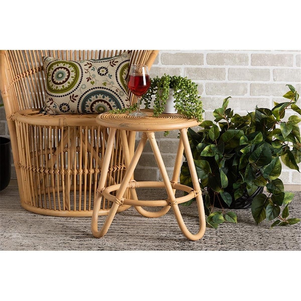 Wholesale Interiors 17.7 x 15.7 x 15.7 in. Baxton Studio Rinjani Modern Bohemian Rattan End Table, Natural Brown 193271289783 - main